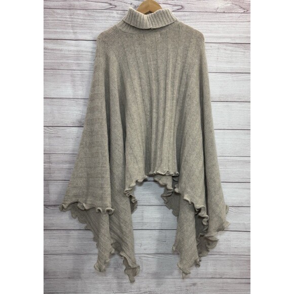 NICKY Thomson Beige Ruffled Turtle neck Cardigan / Poncho LAMBSWOOL - ANGORA - Picture 5 of 7